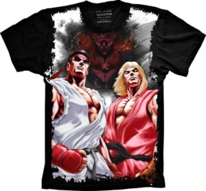Camiseta Estilosa Fullprint Street Fighter Ken e Ryu S-132