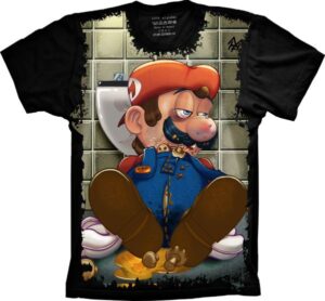 Camiseta Estilosa Fullprint Mushroom Mário S-163
