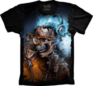 Camiseta Estilosa Fullprint Skull Caveira Nerd S-168