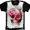 Camiseta Estilosa Fullprint Skull Caveira Roses S-174