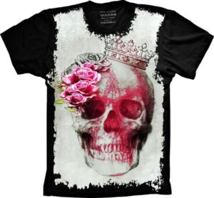 Camiseta Estilosa Fullprint Skull Caveira Roses S-174