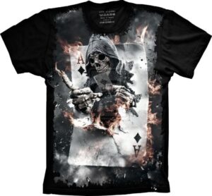 Camiseta Estilosa Fullprint Skull Caveira Baralho As S-178