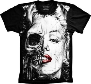 Camiseta Estilosa Fullprint Caveira Marilyn Monroe S-179