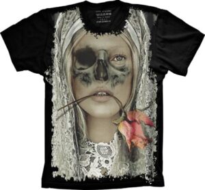 Camiseta Estilosa Fullprint Skull Caveira Noiva S-191