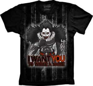 Camiseta Estilosa Fullprint Death Note I Want You S-56