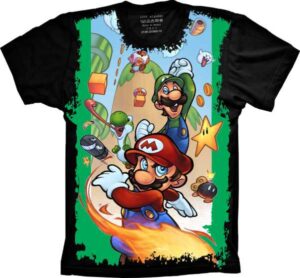 Camiseta Estilosa Fullprint  Super Mario Bros e Luidi S-98