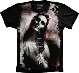 Camiseta Estilosa Fullprint Caveira Mexicana Noiva S-194