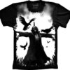 Camiseta Estilosa Fullprint Caveira Espantalho e Corvos S-196