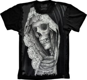 Camiseta Estilosa Fullprint Skull Caveira Noiva S-198