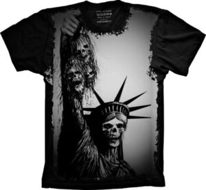 Camiseta Estilosa Fullprint Skull Caveira Estatua da Liberdade S-200