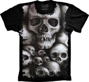 Camiseta Estilosa Fullprint Cranios Humanos S-208