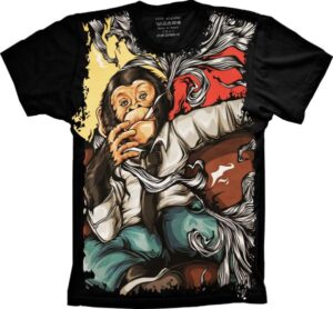 Camiseta Estilosa Fullprint Macaco Fumando S-209