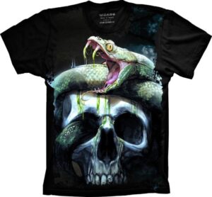 Camiseta Estilosa Fullprint Caveira e Cobra S-388