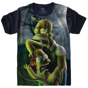 Camiseta Estilosa Fullprint Bart e Homer Zumbi S-409