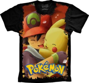 Camiseta Estilosa Fullprint Pokemon Ash e Pikachu S-235