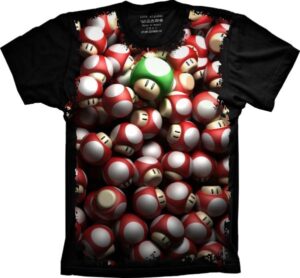 Camiseta Estilosa Fullprint Super Mario Grow Up 1Up S-240