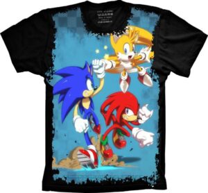 Camiseta Estilosa Fullprint Sonic Tails Knuckles S-241