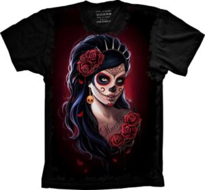 Camiseta Estilosa Fullprint Caveira Mexicana  S-253