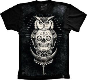 Camiseta Estilosa Fullprint Caveira Mexicana Coruja S-263