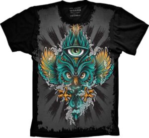 Camiseta Estilosa Fullprint Coruja Psy S-265