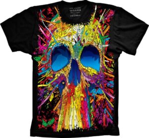 Camiseta Estilosa Fullprint Caveira Colorida S-273