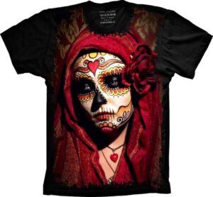 Camiseta Estilosa Fullprint Skull Caveira Mexicana Mulher Tribo S-289