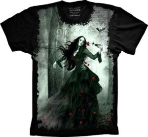Camiseta Estilosa Fullprint Mulher com Rosas S-299