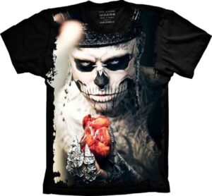 Camiseta Estilosa Fullprint Caveira Mexicana Rosa S-301