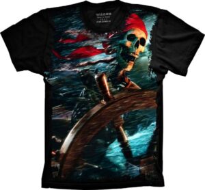 Camiseta Estilosa Fullprint Caveira Pirata S-343