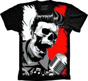 Camiseta Estilosa Fullprint Elvis Caveira S-344