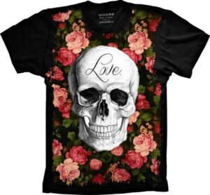 Camiseta Estilosa Fullprint Caveira Love S-353