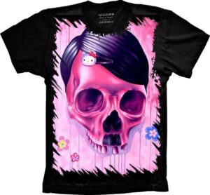 Camiseta Estilosa Fullprint Caveira Hello Kitty S-355