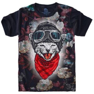 Camiseta Estilosa Fullprint Gato Aviador S-422