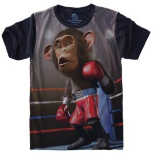 Camiseta Estilosa Fullprint Mulher Chimpanze Boxeador S-474
