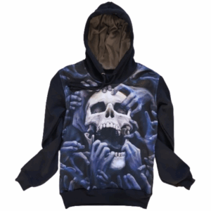 Moletom Full Print Estiloso Flanelado com Bolso e Capuz  Caveira Hands MSB-184