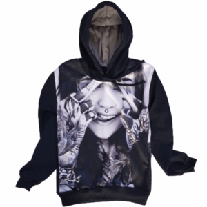 Moletom Full Print Estiloso Flanelado com Bolso e Capuz  Mulher Tatuada MSB-288