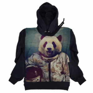 Moletom Full Print Estiloso Flanelado com Bolso e Capuz  Panda Astronauta MSB-420