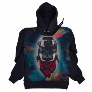 Moletom Full Print Estiloso Flanelado com Bolso e Capuz  Pug Aviador MSB-421