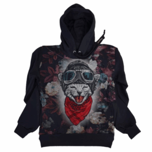 Moletom Full Print Estiloso Flanelado com Bolso e Capuz  Gato Aviador MSB-422