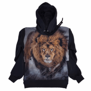 Moletom Full Print Estiloso Flanelado com Bolso e Capuz  Leão MSB-431