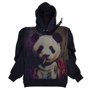 Moletom Full Print Estiloso Flanelado com Bolso e Capuz  Panda Fumando MSB-435