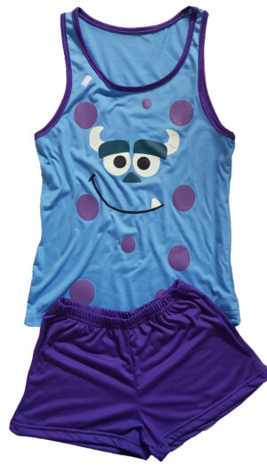 Pijama Curto com Estampa que Brilha no Escuro Short Doll Monstro Azul