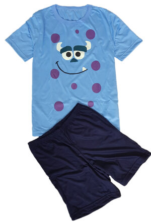 Pijama Curto com Estampa que Brilha no Escuro Monstro Azul