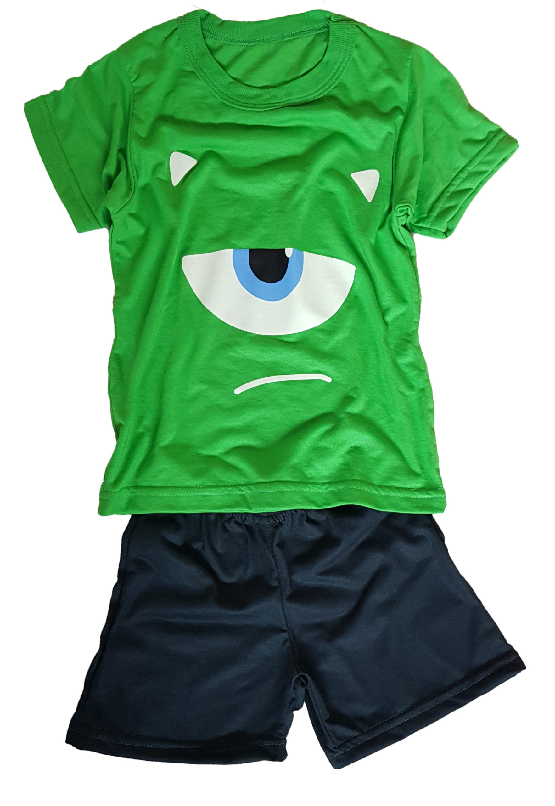 Pijama Curto com Estampa que Brilha no Escuro Monstro Verde