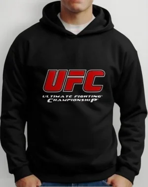 Moletom Silkscreen Estiloso Flanelado com Bolso e Capuz UFC Preto