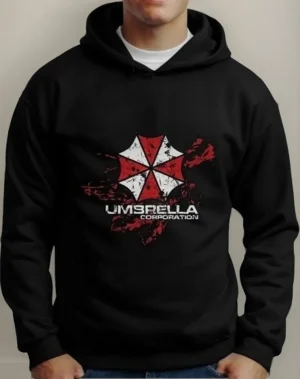 Moletom Silkscreen Estiloso Flanelado com Bolso e Capuz Umbrella Preto