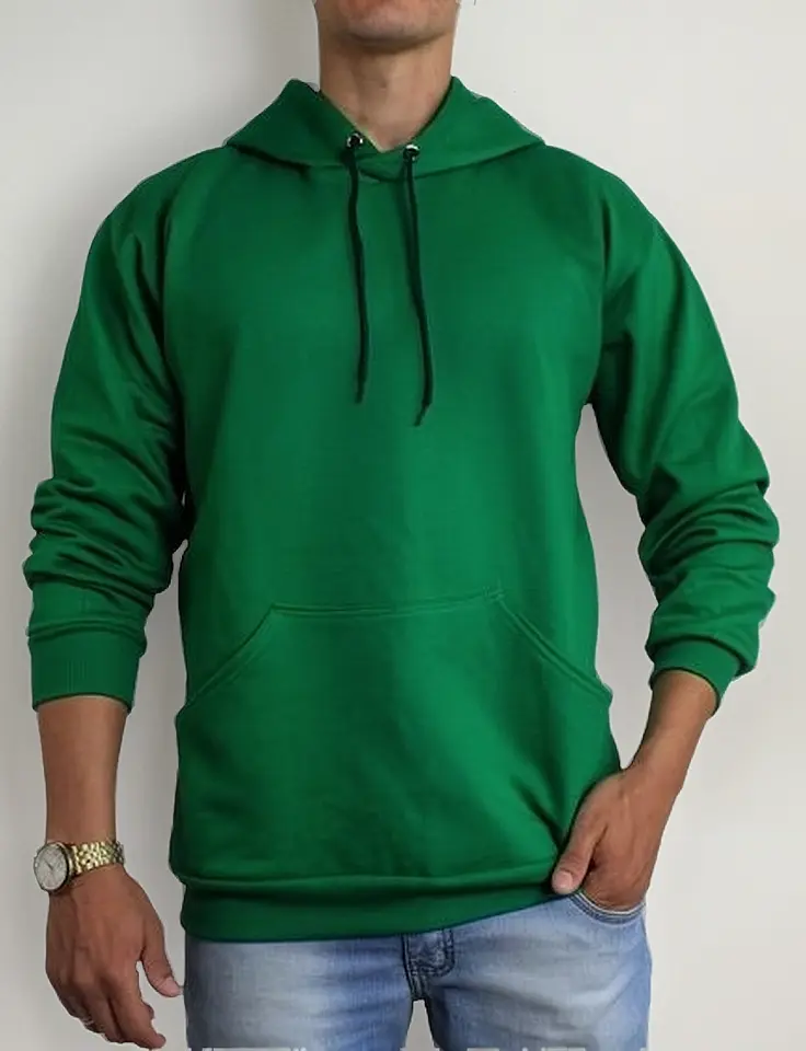 Moletom Estiloso Flanelado com Bolso e Capuz Liso Sem Estampa - Imagem 4