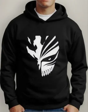 Moletom Silkscreen Estiloso Flanelado com Bolso e Capuz Bleach Mask Preto