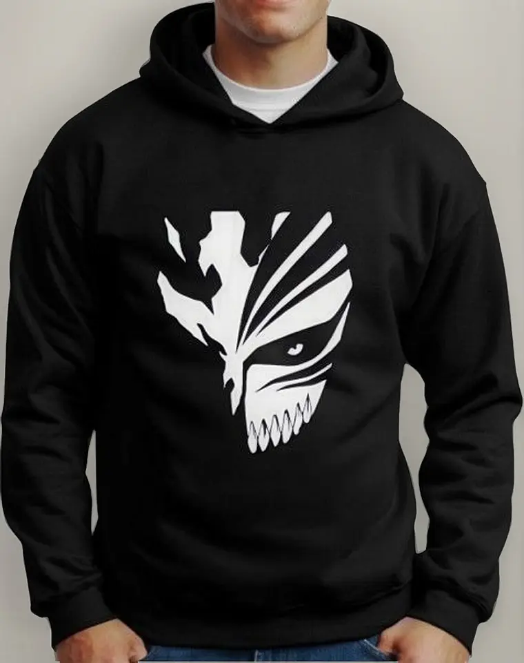 Moletom Silkscreen Estiloso Flanelado com Bolso e Capuz Bleach Mask Preto