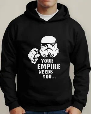 Moletom Silkscreen Estiloso Flanelado com Bolso e Capuz Dart Vader Your Empire Needs You Preto